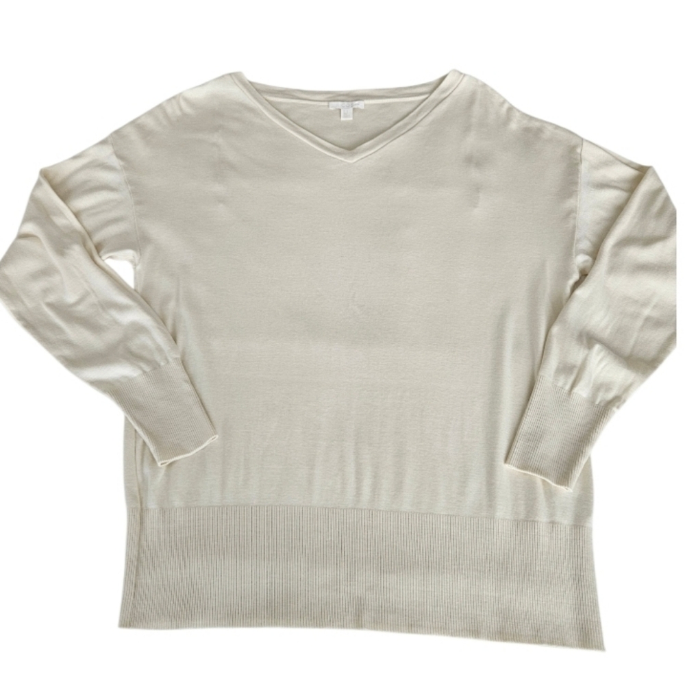 COS Cream V-Neck Cotton Pullover S-shirt Long Sleeve - Picture 4 of 9